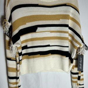 Derek Heart Striped Sweater in Black, White, and Tan